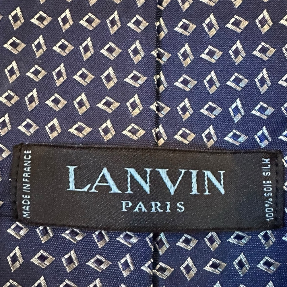 Lanvin  Paris Blue Gray Diamond Print Silk Tie Width 3inches - Picture 4 of 7